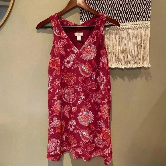 LOFT PINK FLORAL BOTANICAL TANK DRESS XS - Picture 1 of 4